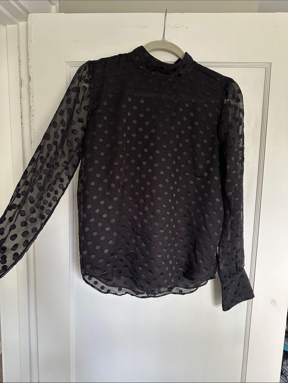 Ann Taylor Black Sheer Polka Dot High-Neck Blouse